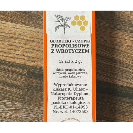 CZOPKI- globulki propolisowe z WROTYCZEM 12 sztuk APICULTURA (na hemoroidy)