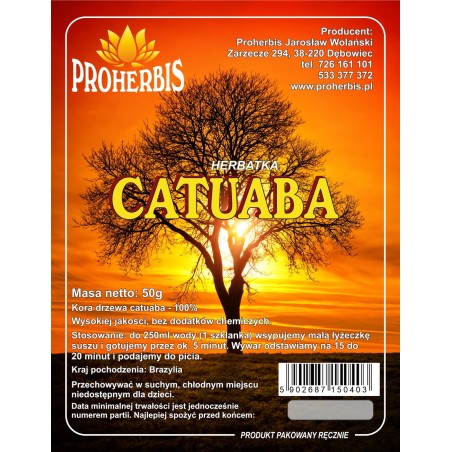 zioła sypkie CATUABA suplement diety PROHERBIS 50g