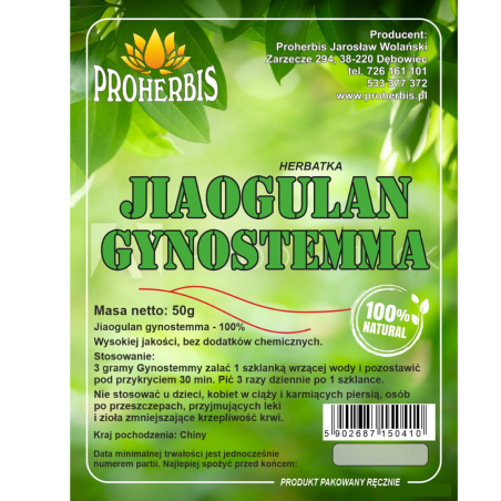 JIAOGULAN LIŚĆ (Gynostemma) suplement diety 50g PROHERBIS