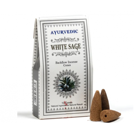 KADZIDŁO stożkowe WHITE SAGE z przepływem AYURVEDIC 30g