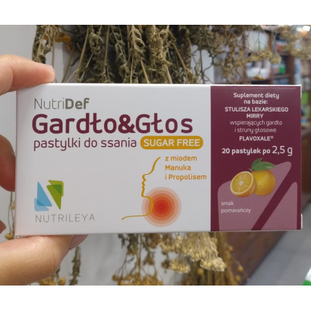 NUTRIDef Gardło i głos pastylki do ssania o smaku pomarańczy Nutrileya