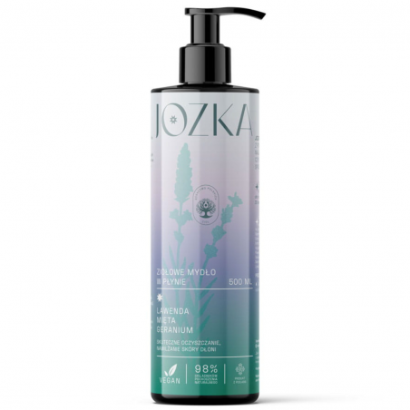 ZIOŁOWE MYDŁO W PŁYNIE  z lawendą, miętą i geranium 500ml Jozka