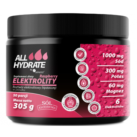 ALLHydrate, Elektrolity Raspberry 305g, 50 porcji Aliness
