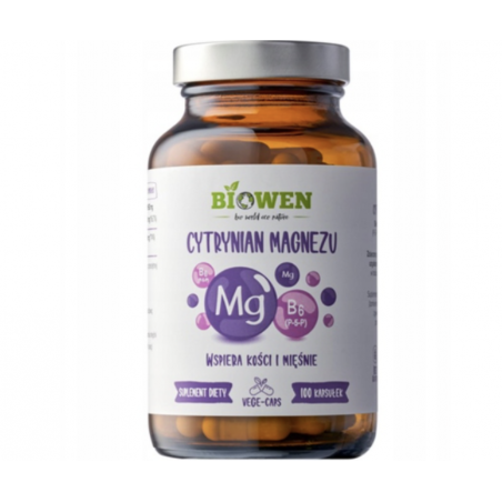 Cytrynian magnezu z witaminą B6 (P-5-P) 100 kapsułek BIOWEN