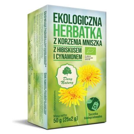 Herbatka z korzenia mniszka z hibiskusem i cynamonem EKO 25 torebek Dary Natury