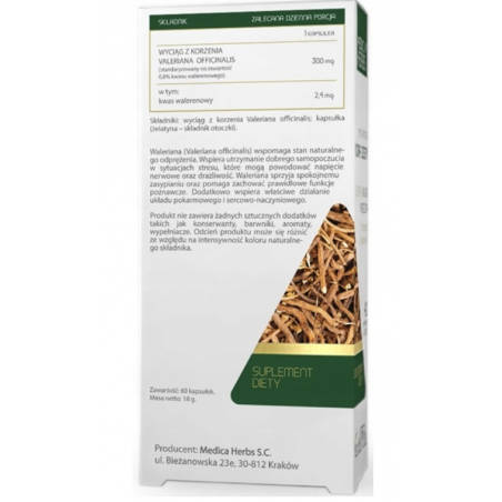 WALERIANA (kozłek lekarski) 300mg 60kapsułek Medica Herbs - 1