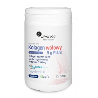 KOLAGEN wołowy 5g PLUS Typ I Typ II Typ III natywny siarka  25 porcji ALINESS