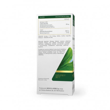 Miłorząb japoński (Ginkgo biloba) 60kapsułek Medica Herbs - 1