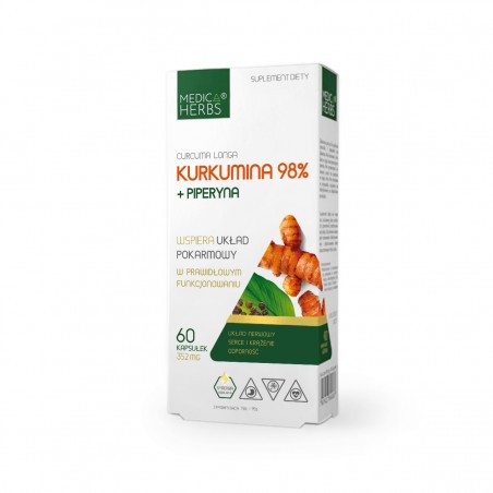 Kurkumina 98% + piperyna 60kapsułek Medica Herbs