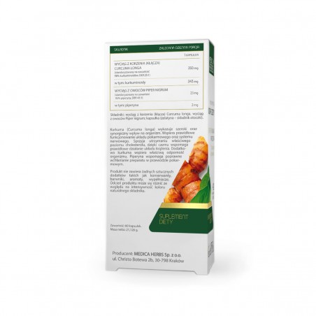 Kurkumina 98% + piperyna 60kapsułek Medica Herbs - 1